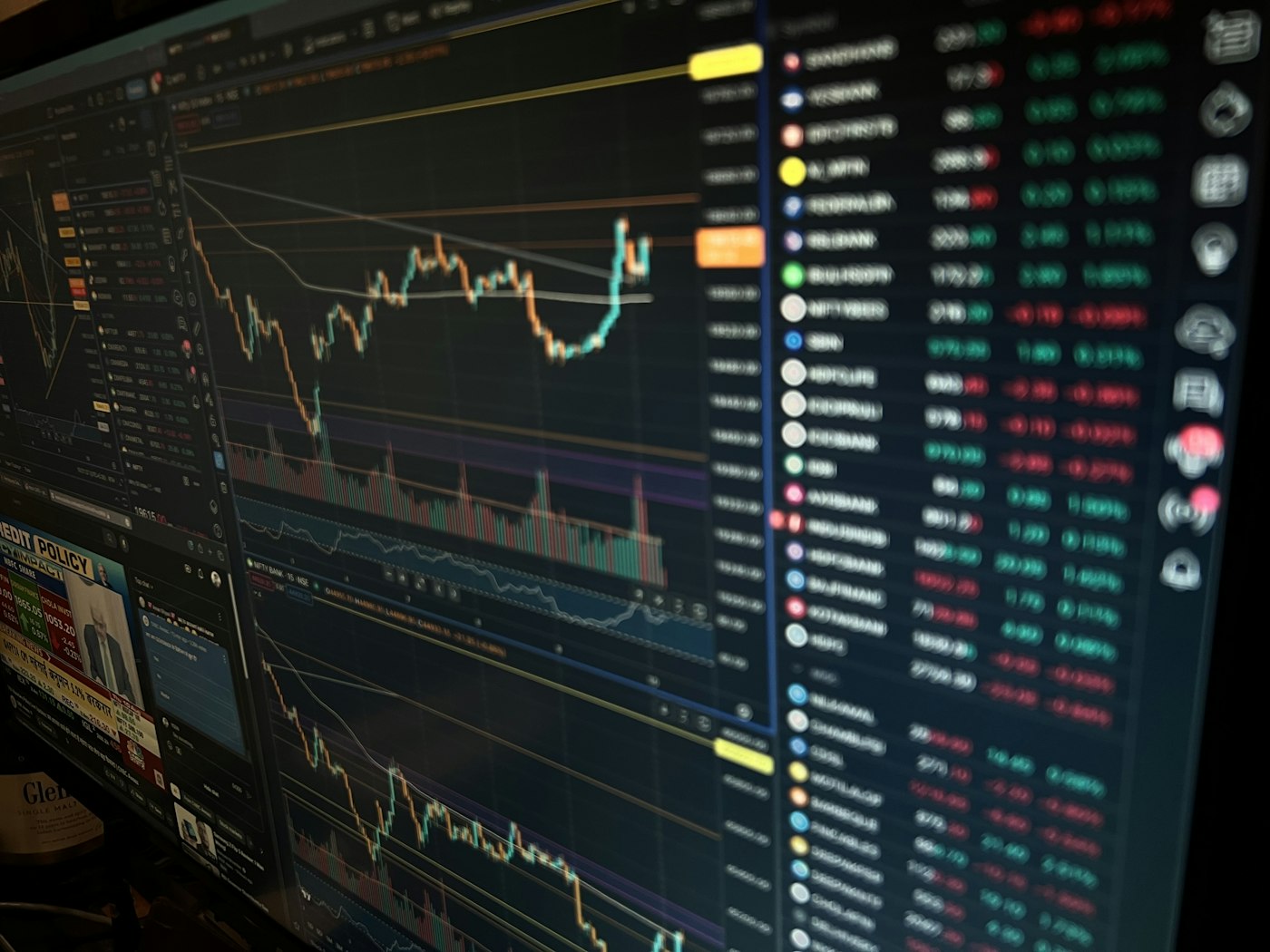 A trading terminal with charts and a live watchlist